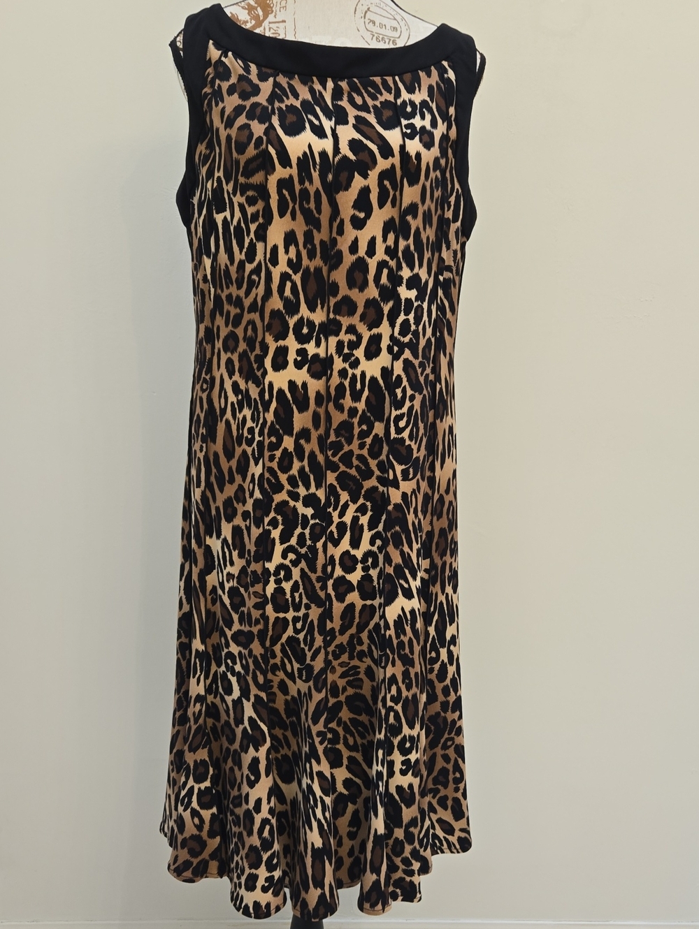 Leopard Print Sleeveless Midi Dress - Black & Brown Size 16